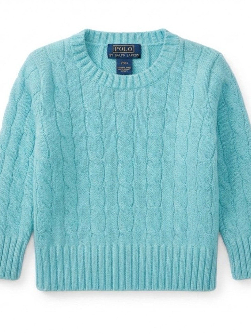 Ralph Lauren Baby Girl Cable Knit Polo - Turquoise, Size 2T